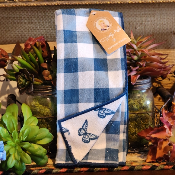 Dolly Parton Blue Gingham Kitchen Towel - Picture 1 of 4